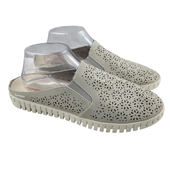 JSPORT Women’s Slip-On Mules Size 10M Gray Perforated Comfort Casual Shoes - Picture 1 of 10